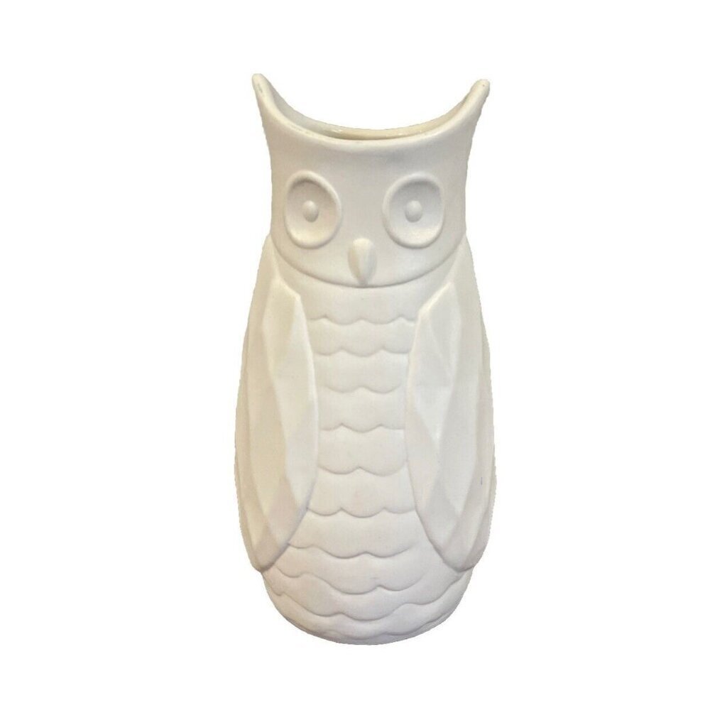 Owl Ceramic Figural Vase White 10” Tall Decorative Minimalist Farmhouse